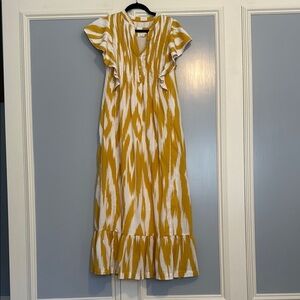 Anthropologie  MaEVE Yellow and White Patterned Dress size S